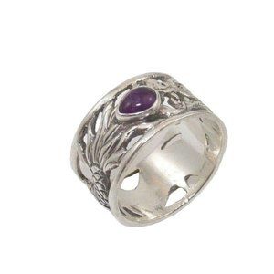 Sterling Silver Natural Purple Amethyst Serpent Dragon Wrap Ring Size 10.5